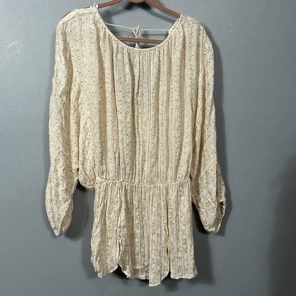 Free People Little Shine Ivory Sequined Tunic size Large - Picture 6 of 16